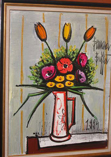 Bernard Buffet: Tulipes & Anemones in a Vase, 1994 - Painting