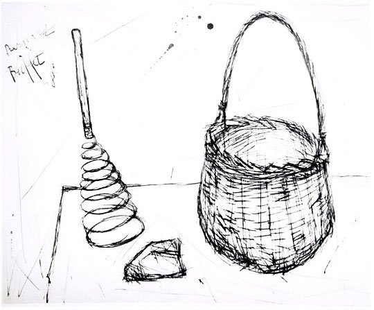 Bernard Buffet: Nature Morte - Basket, Whip and Bread on Table, 1948 - Drawing