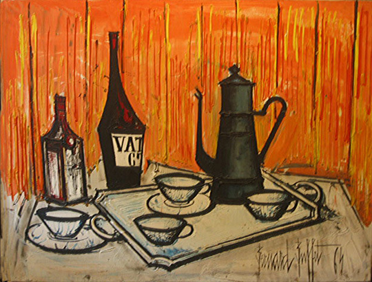 Bernard Buffet: Still Life with Bottles and Coffee Pot, 1964 - Painting