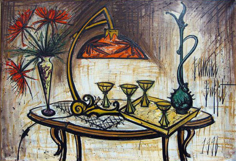 Bernard Buffet: Gallé. Fleurs et Lampe of 1925, 1990 - Painting