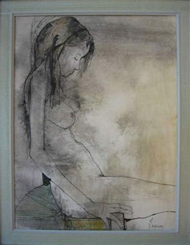 Jean Jansem: Nude Girl Seated - Watercolor