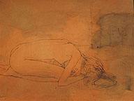 Jean Jansem: Reclining Nude, 1060's - gouache on paper